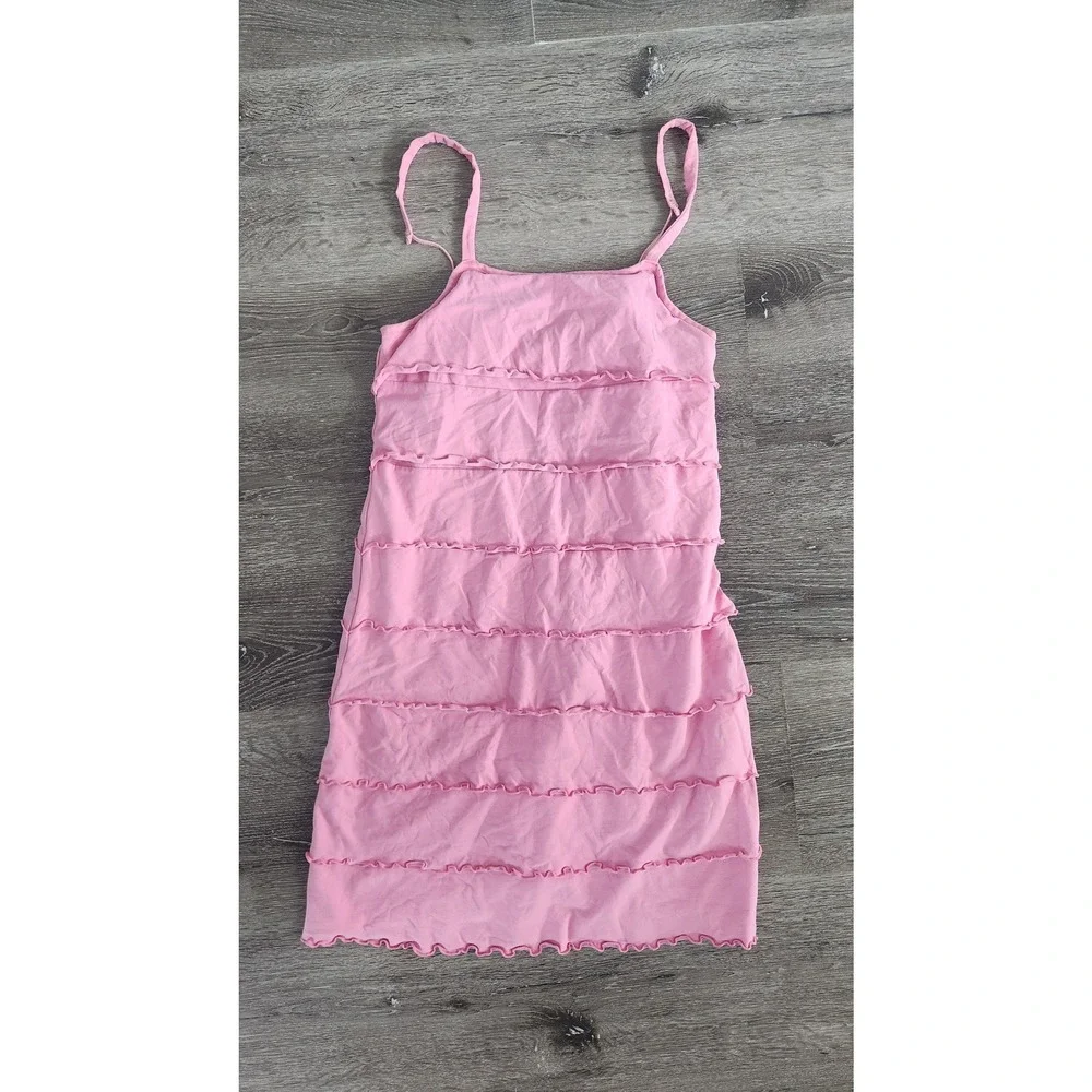 Hanna Andersson Girls Pink Tiered Ruffle Spaghetti Strap Dress Size 160 US 14 16